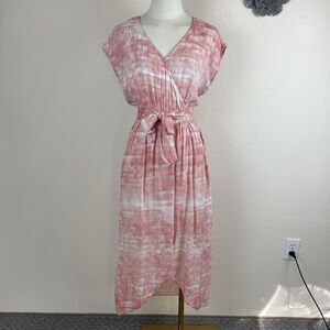 Cloth & Stone Anthropologie Dress Womens XS Pink Wrap Midi Pockets Made USA Boho